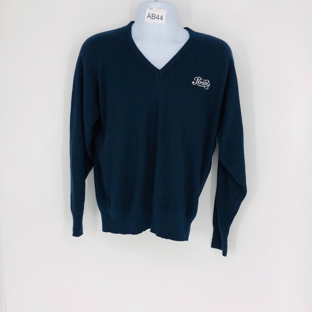 VTG Pepsi Men's Blue 100% Acrylic Fiber Long Sleeve V-Neck Sweater Size LG USA